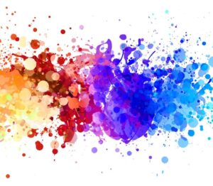 splashes of yellow, red, pink, purple, and blue paint